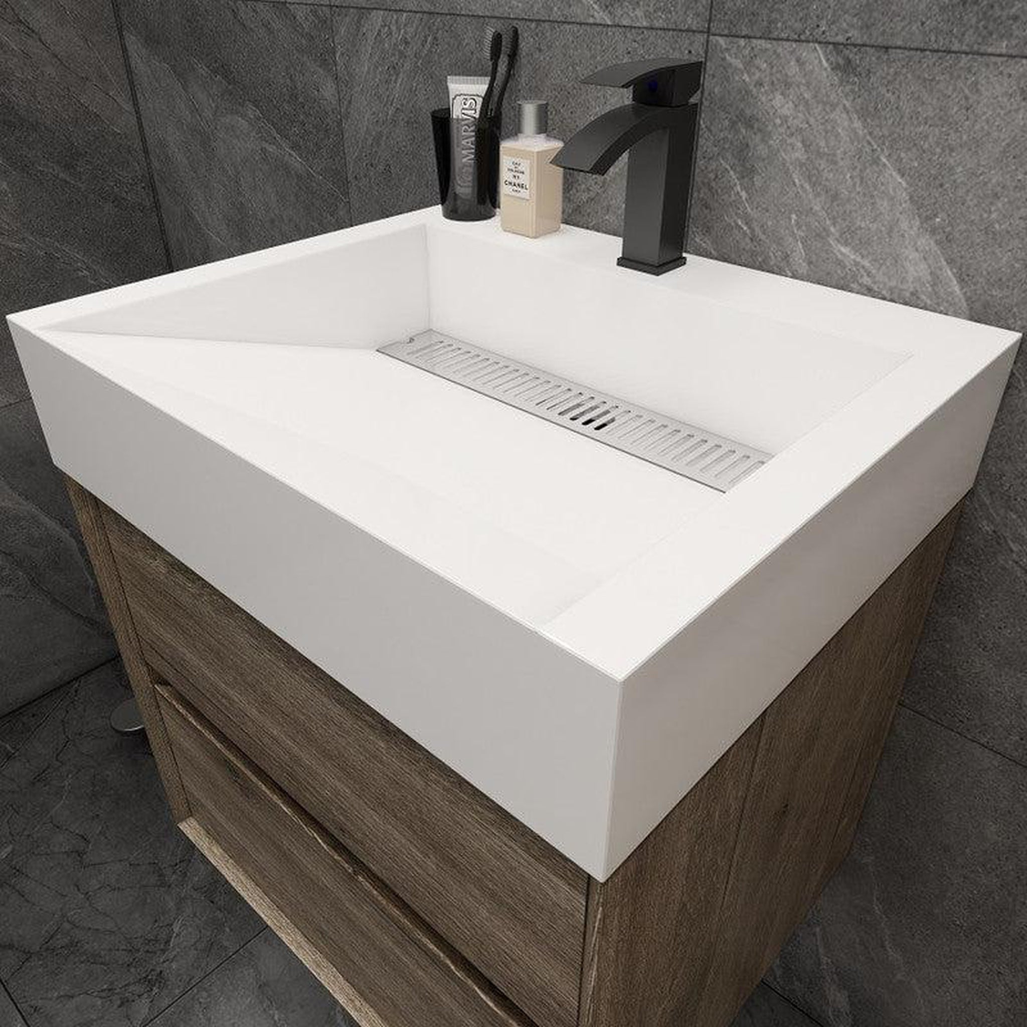 Prime 24&quot; Gray Oak Wall-Mounted Vanity With Single Reinforced White Acrylic Sink