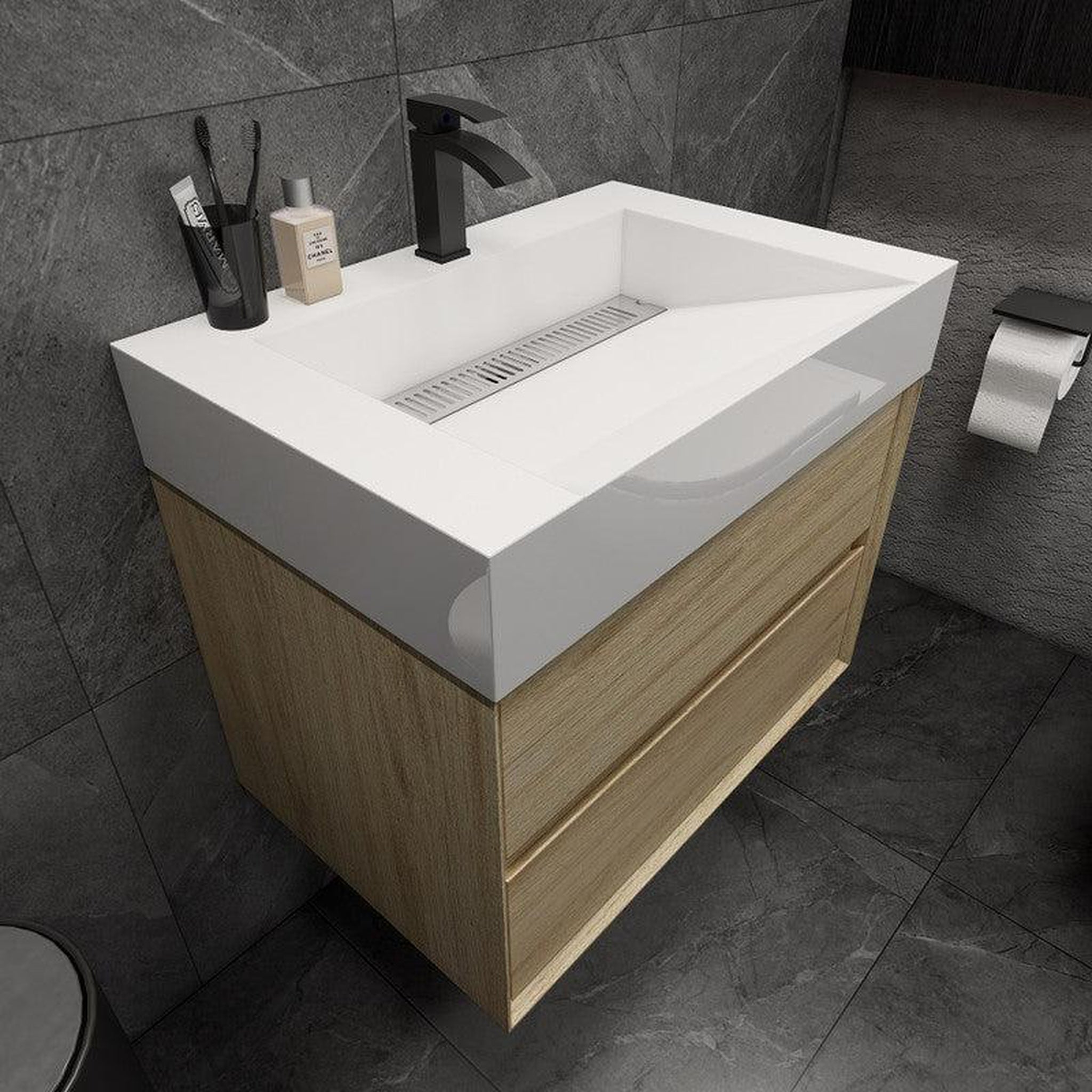 Prime 30&quot; Coffee Wood Wall-Mounted Vanity With Single Reinforced White Acrylic Sink