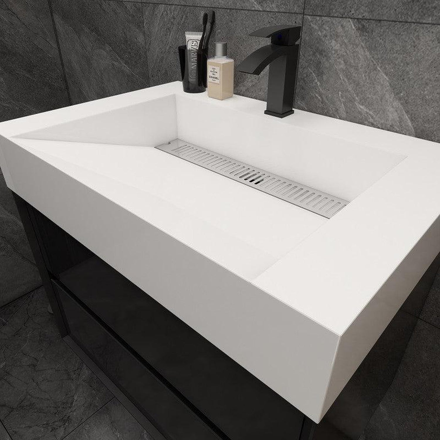 Prime 30&quot; Gloss Black Wall-Mounted Vanity With Single Reinforced White Acrylic Sink