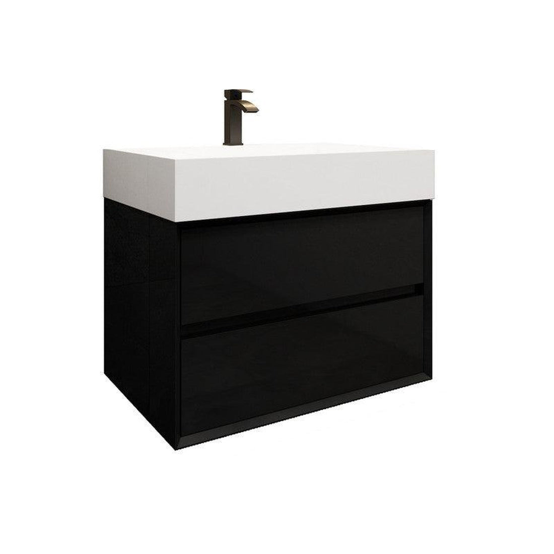 Prime 30&quot; Gloss Black Wall-Mounted Vanity With Single Reinforced White Acrylic Sink