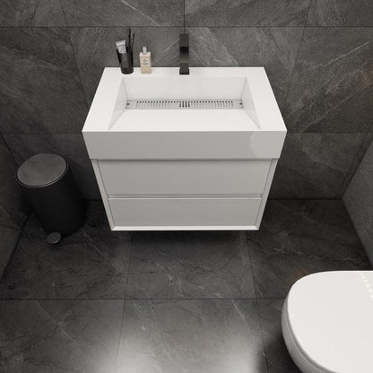 Prime 30&quot; Gloss White Wall-Mounted Vanity With Single Reinforced White Acrylic Sink