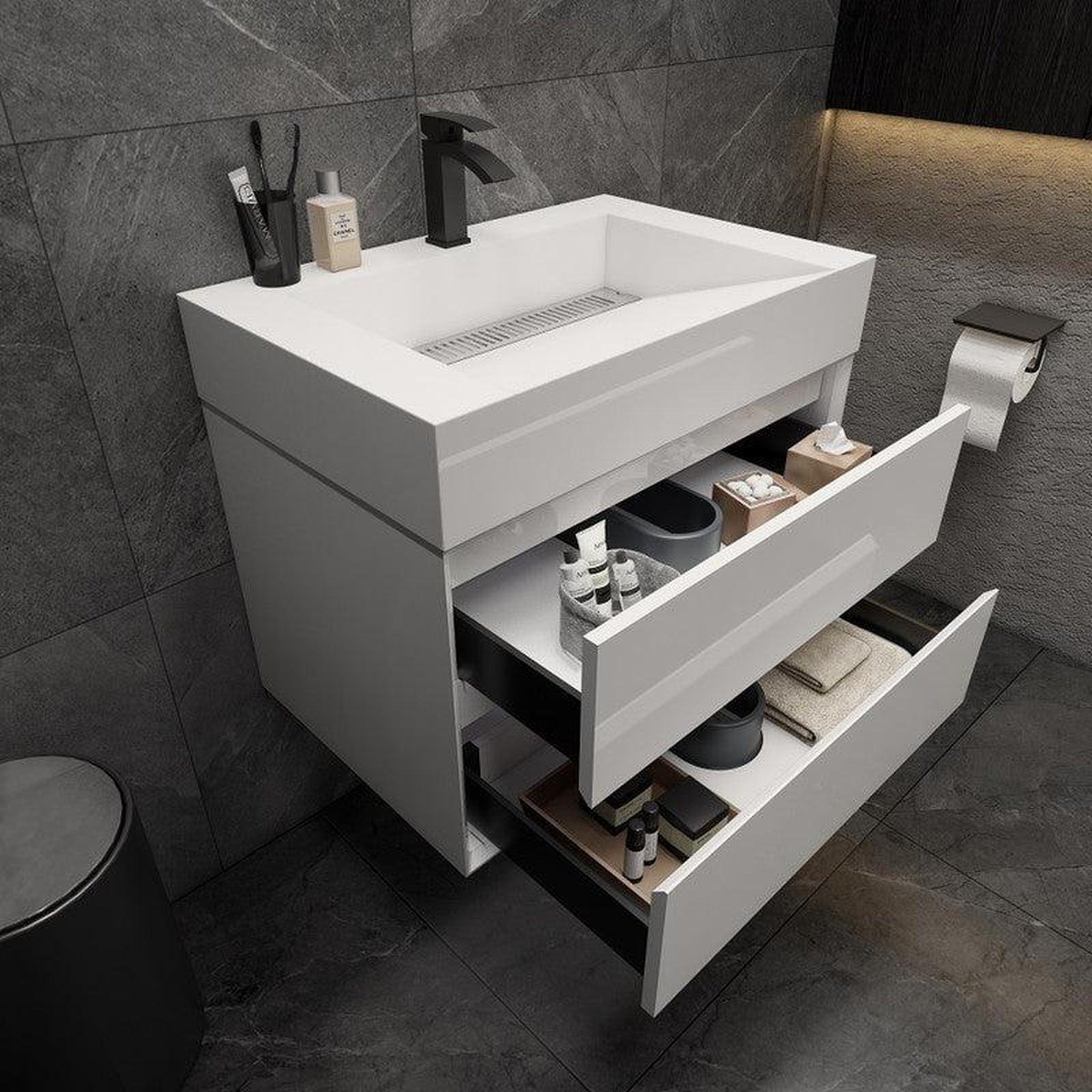 Prime 30&quot; Gloss White Wall-Mounted Vanity With Single Reinforced White Acrylic Sink