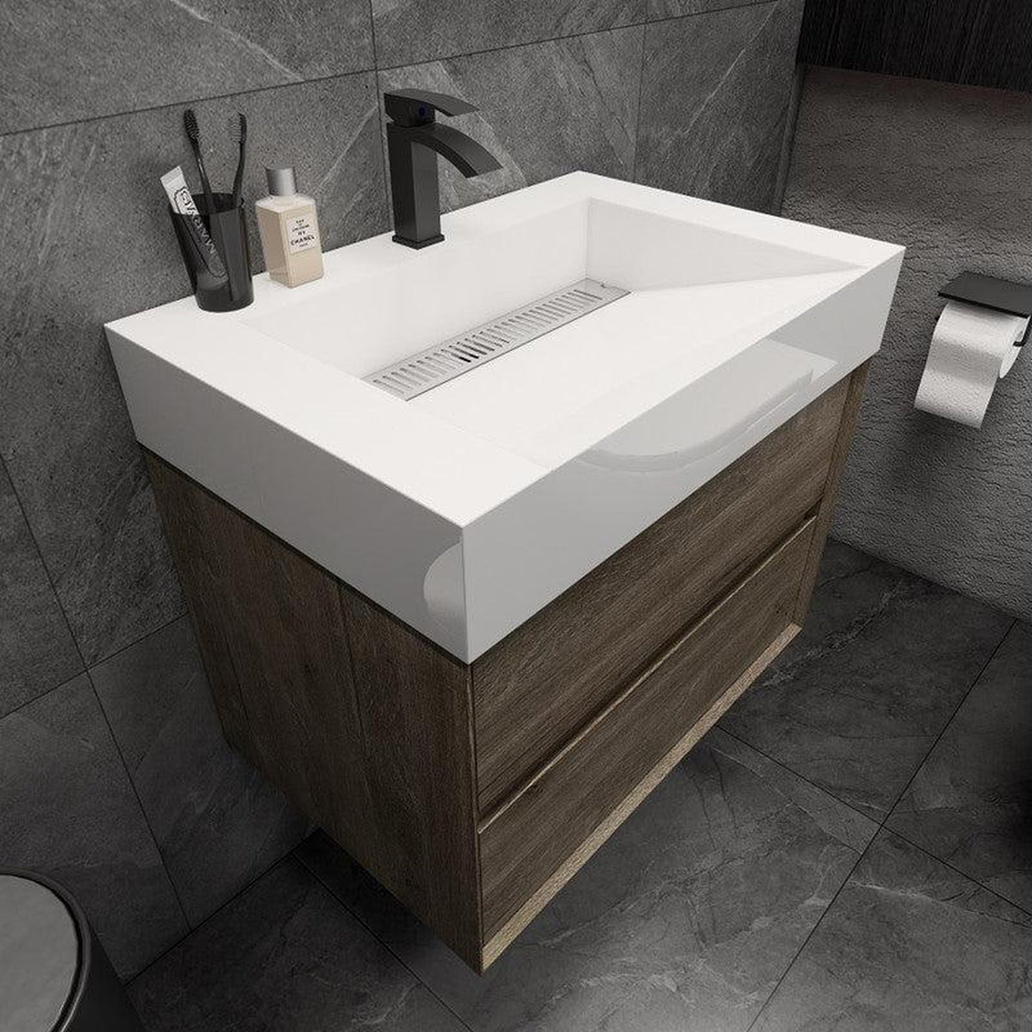 Prime 30&quot; Gray Oak Wall-Mounted Vanity With Single Reinforced White Acrylic Sink