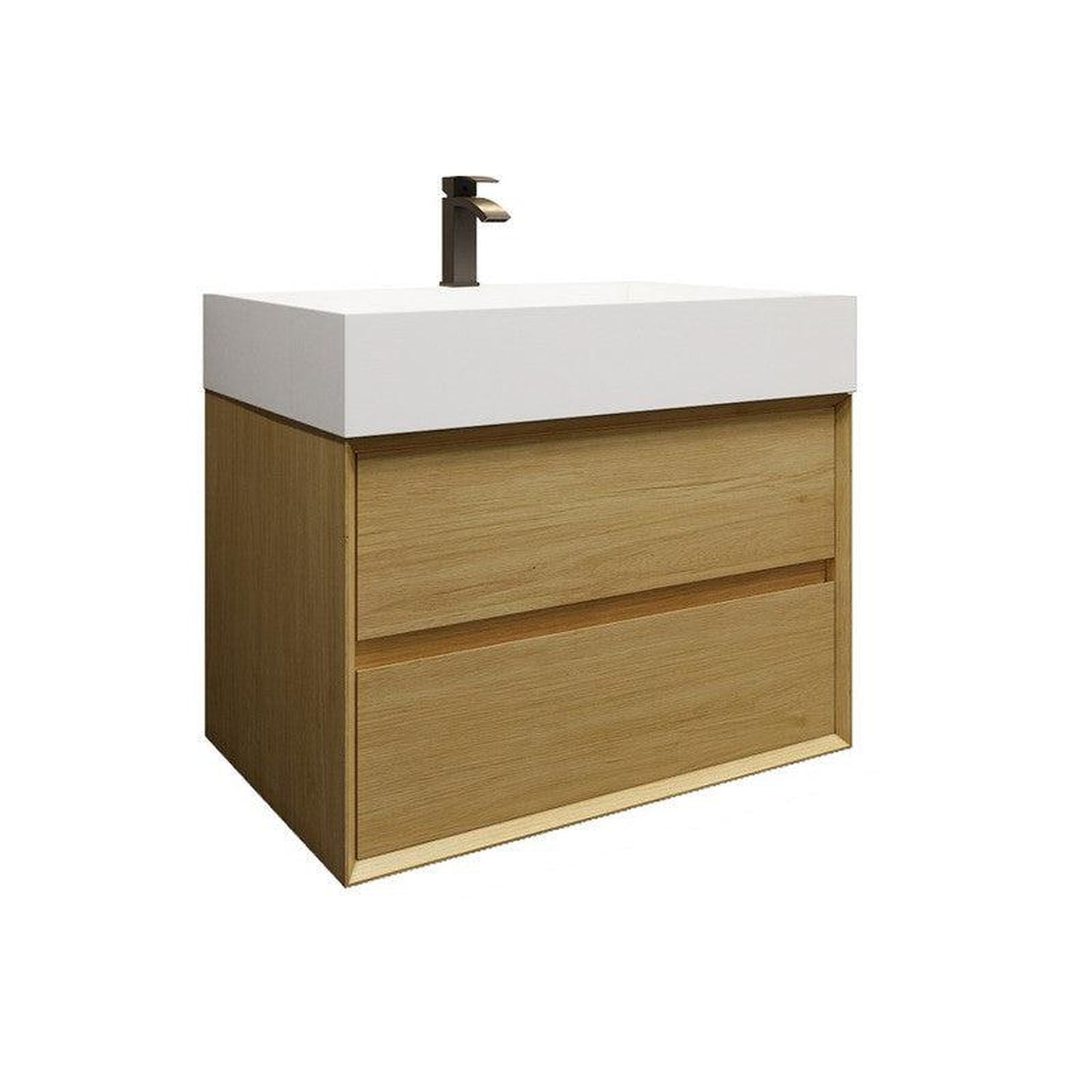 Prime 30&quot; Teak Oak Wall-Mounted Vanity With Single Reinforced White Acrylic Sink