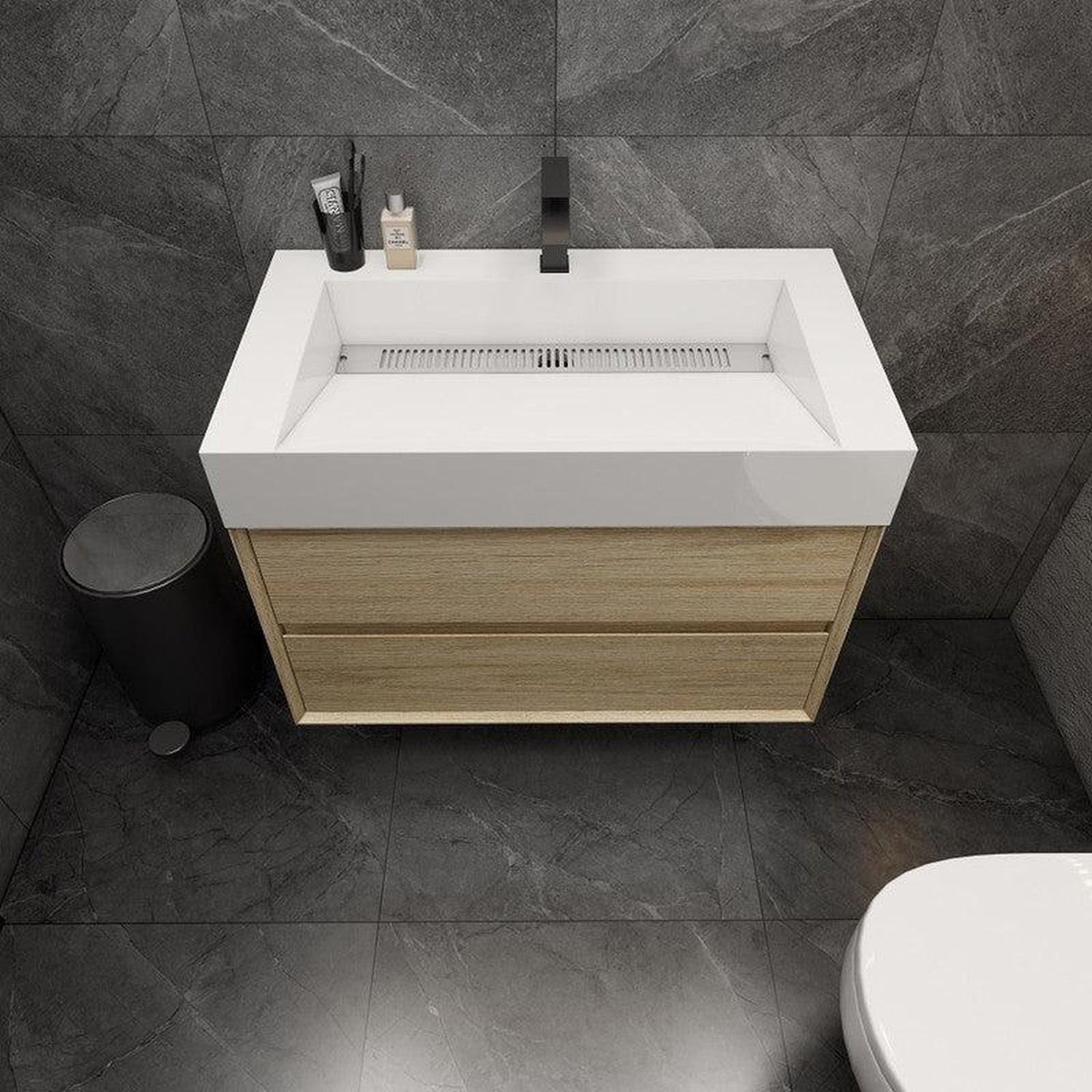 Prime 36&quot; Coffee Wood Wall-Mounted Vanity With Single Reinforced White Acrylic Sink