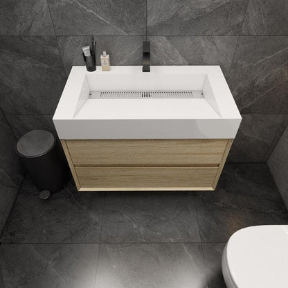 Prime 36&quot; Coffee Wood Wall-Mounted Vanity With Single Reinforced White Acrylic Sink