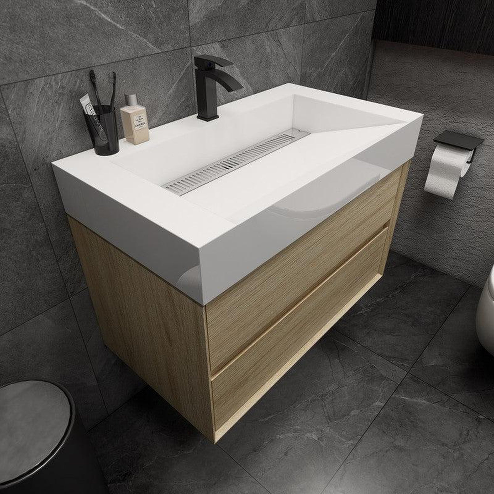 Prime 36&quot; Coffee Wood Wall-Mounted Vanity With Single Reinforced White Acrylic Sink