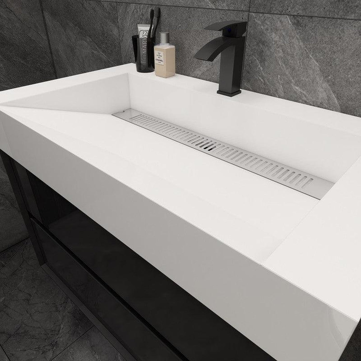 Prime 36&quot; Gloss Black Wall-Mounted Vanity With Single Reinforced White Acrylic Sink