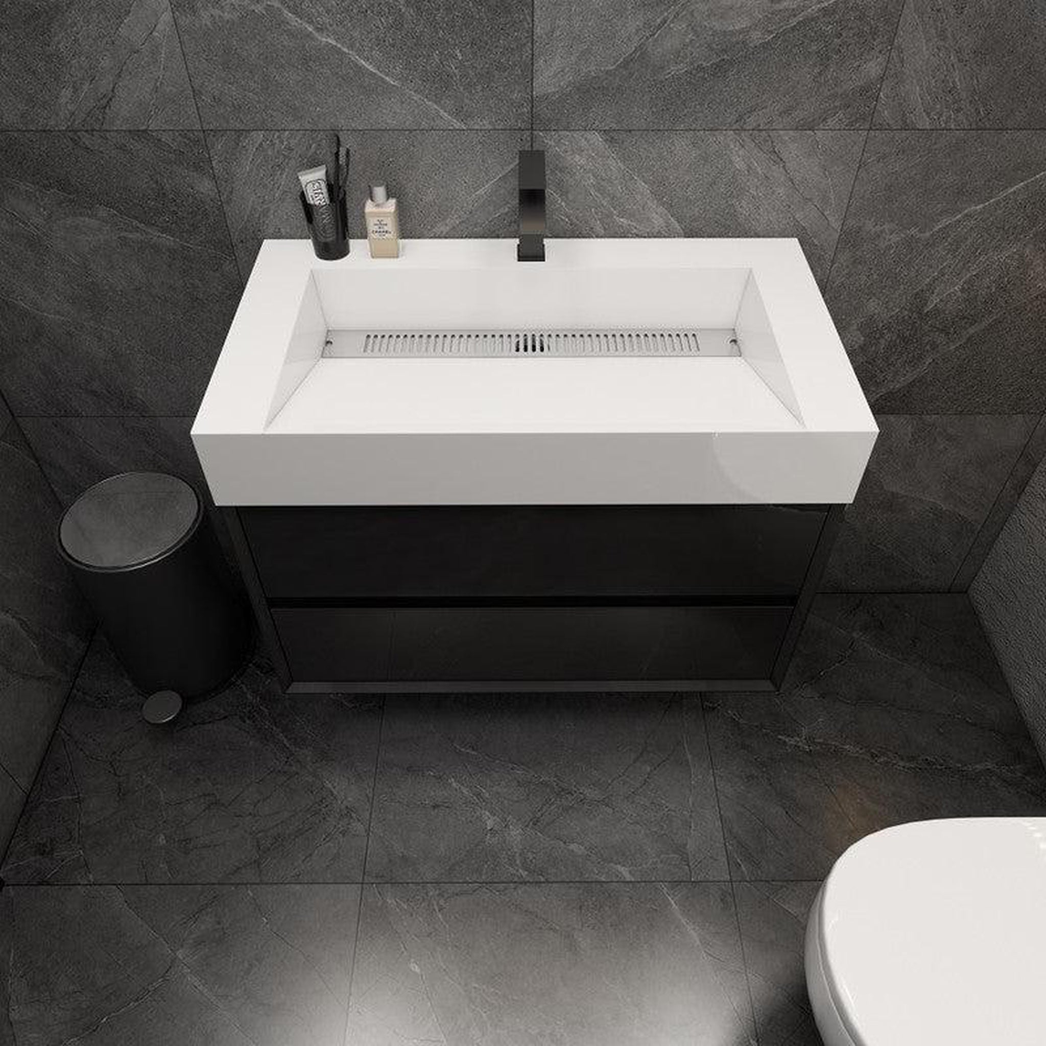 Prime 36&quot; Gloss Black Wall-Mounted Vanity With Single Reinforced White Acrylic Sink