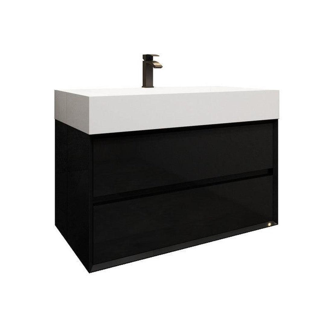 Prime 36&quot; Gloss Black Wall-Mounted Vanity With Single Reinforced White Acrylic Sink