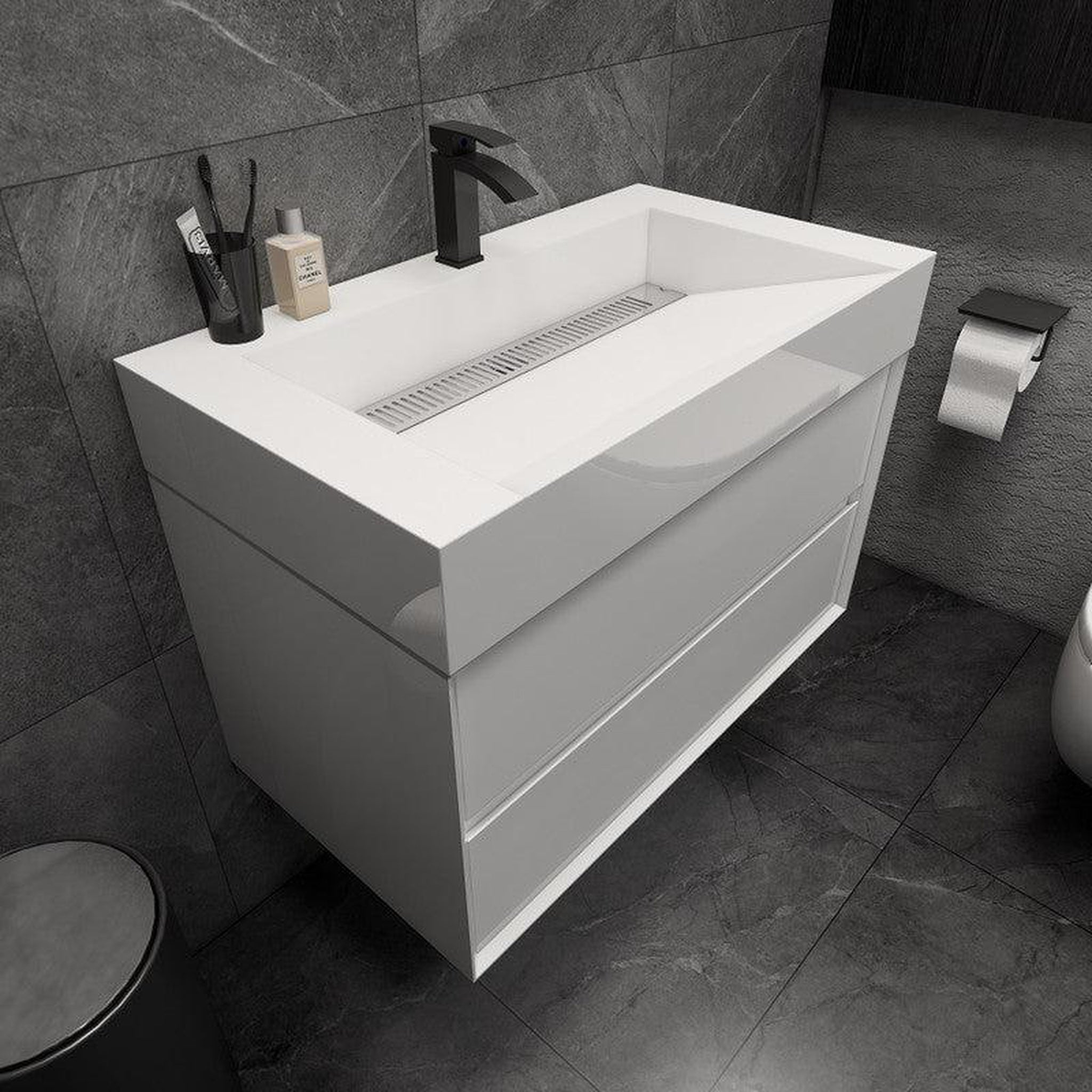 Prime 36&quot; Gloss White Wall-Mounted Vanity With Single Reinforced White Acrylic Sink