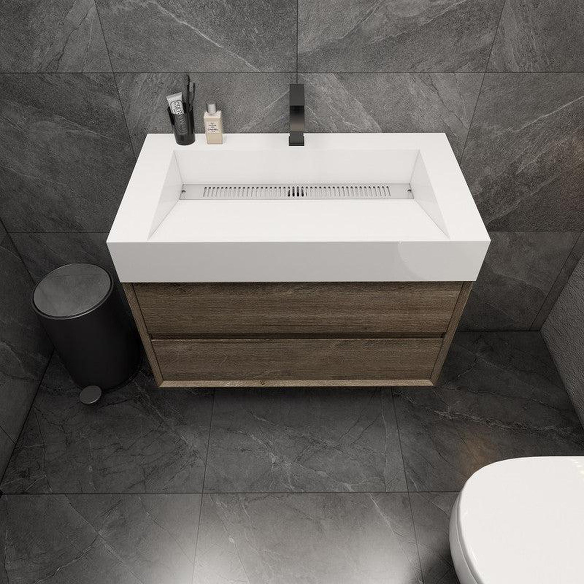 Prime 36&quot; Gray Oak Wall-Mounted Vanity With Single Reinforced White Acrylic Sink