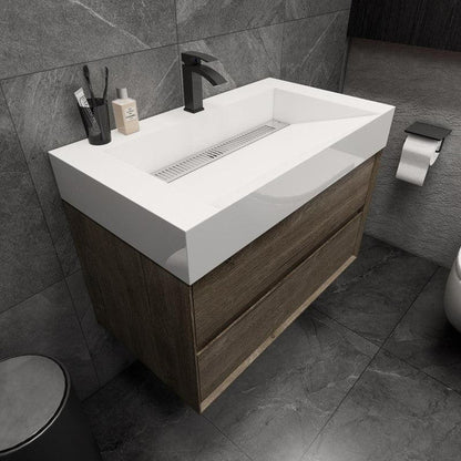 Prime 36&quot; Gray Oak Wall-Mounted Vanity With Single Reinforced White Acrylic Sink