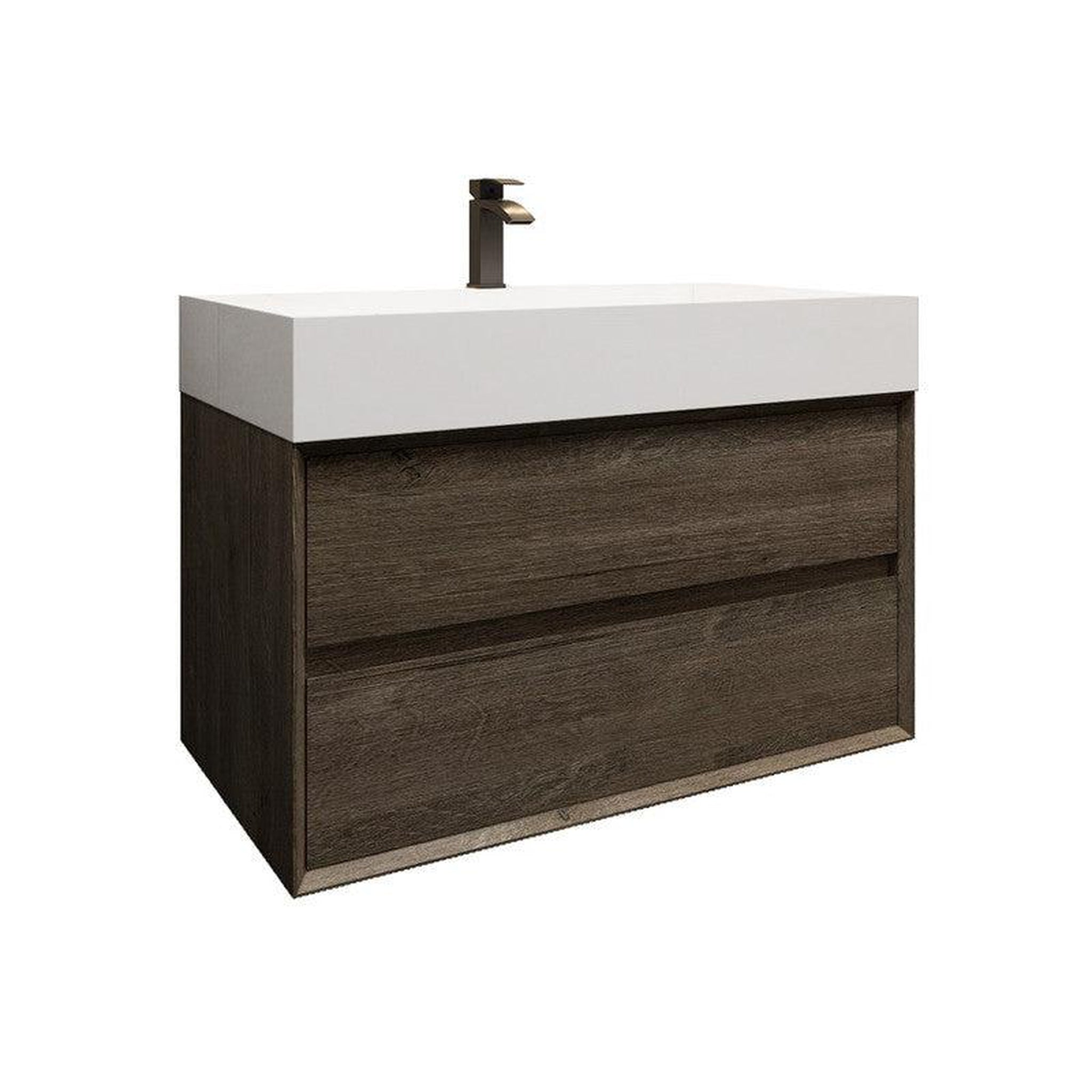 Prime 36&quot; Gray Oak Wall-Mounted Vanity With Single Reinforced White Acrylic Sink