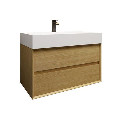 Prime 36&quot; Teak Oak Wall-Mounted Vanity With Single Reinforced White Acrylic Sink