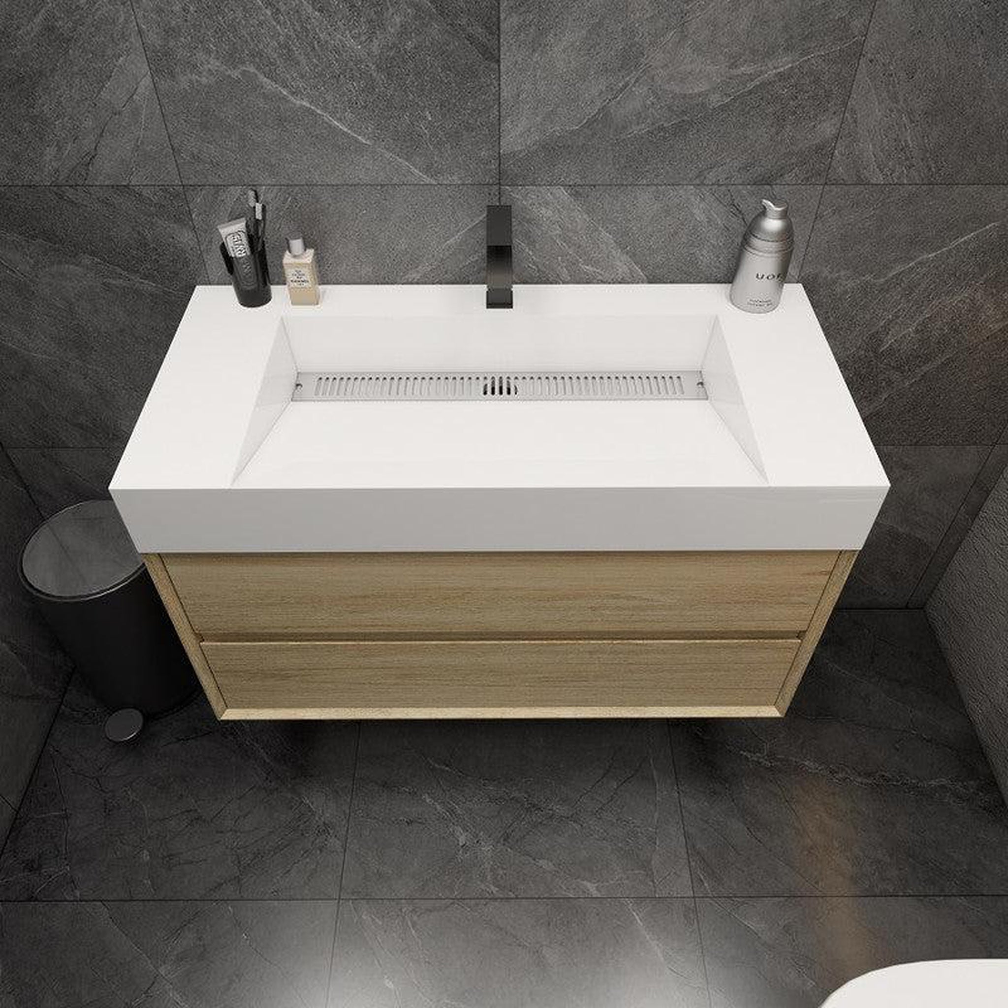 Prime 42&quot; Coffee Wood Wall-Mounted Vanity With Single Reinforced White Acrylic Sink