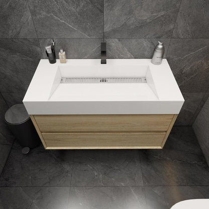 Prime 42&quot; Coffee Wood Wall-Mounted Vanity With Single Reinforced White Acrylic Sink