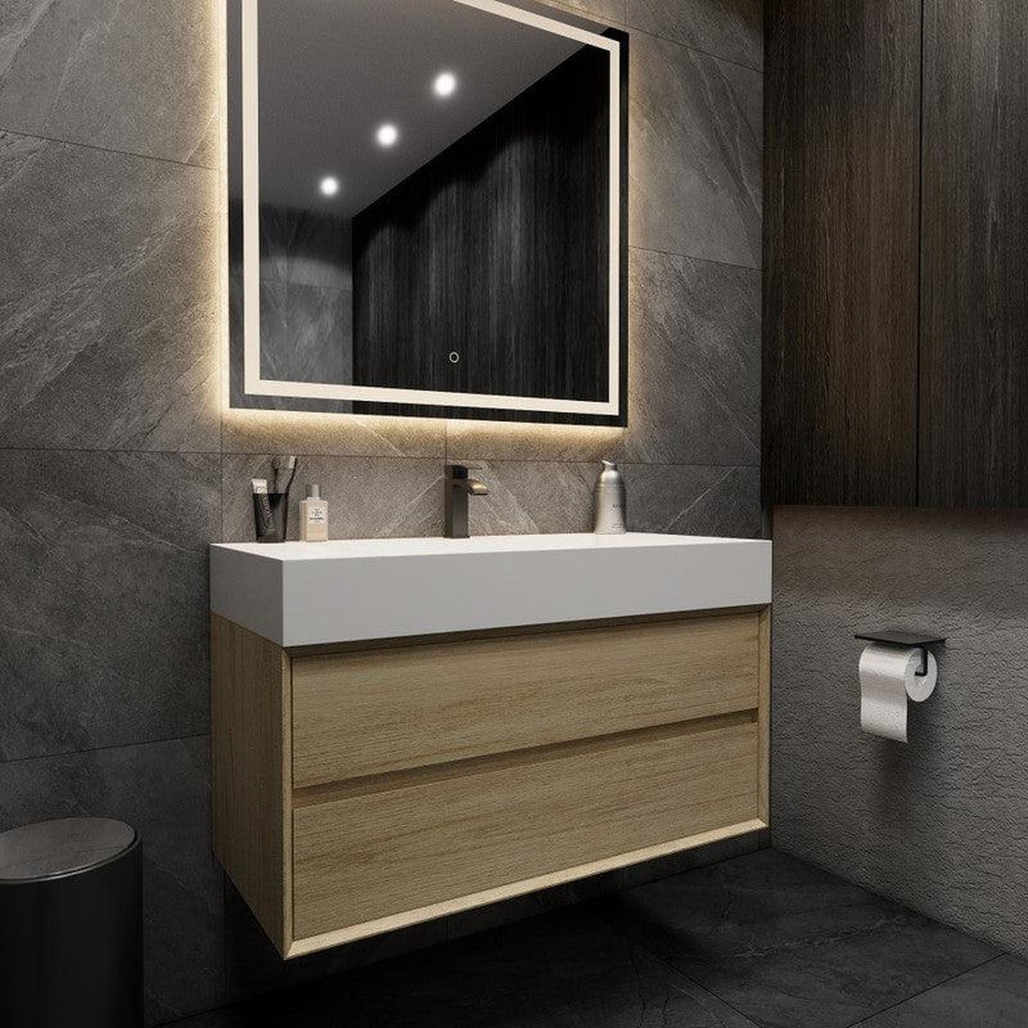 Prime 42&quot; Coffee Wood Wall-Mounted Vanity With Single Reinforced White Acrylic Sink