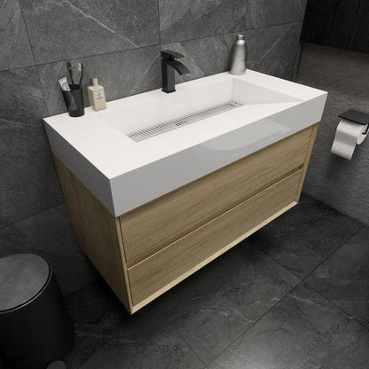 Prime 42&quot; Coffee Wood Wall-Mounted Vanity With Single Reinforced White Acrylic Sink