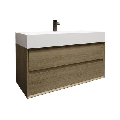 Prime 42&quot; Coffee Wood Wall-Mounted Vanity With Single Reinforced White Acrylic Sink