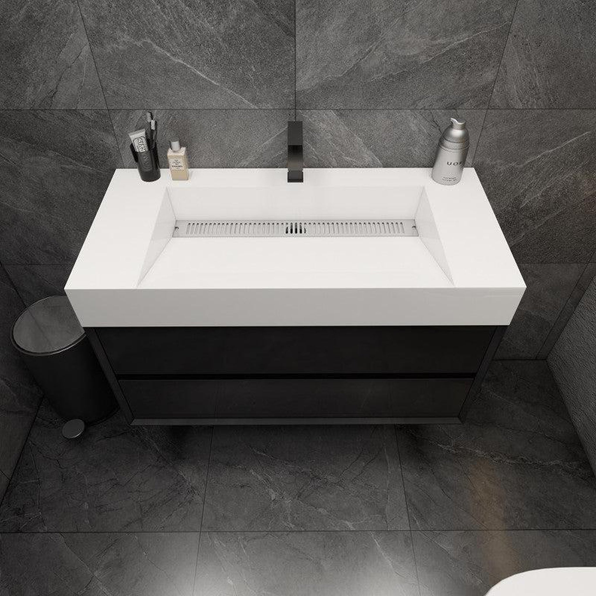 Prime 42&quot; Gloss Black Wall-Mounted Vanity With Single Reinforced White Acrylic Sink