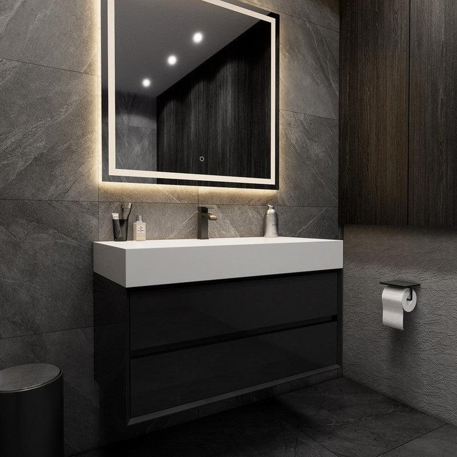 Prime 42&quot; Gloss Black Wall-Mounted Vanity With Single Reinforced White Acrylic Sink