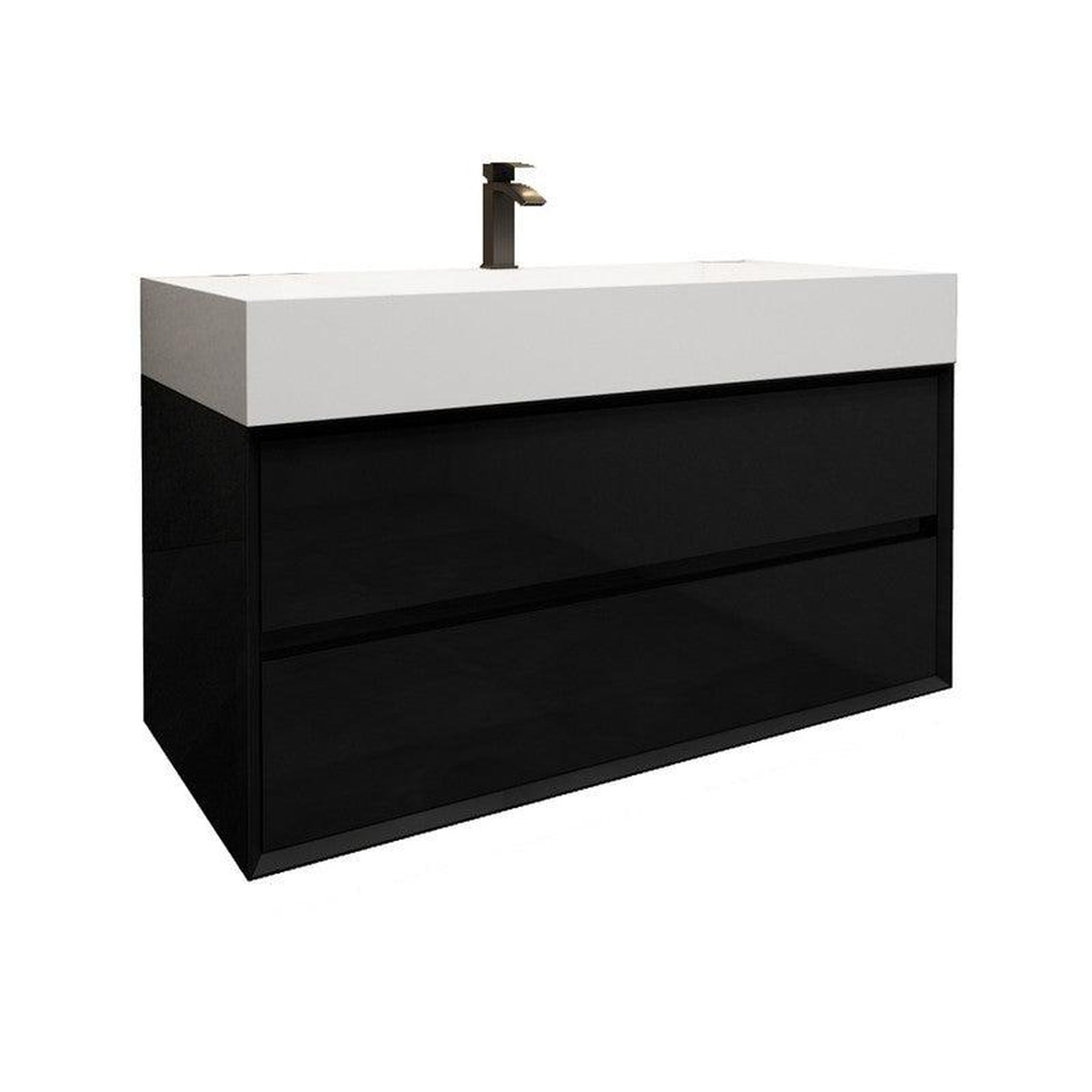 Prime 42&quot; Gloss Black Wall-Mounted Vanity With Single Reinforced White Acrylic Sink