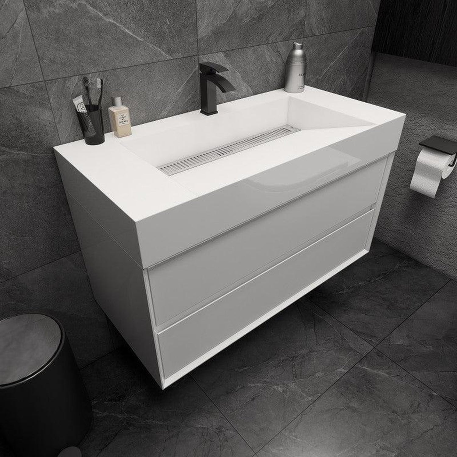 Prime 42&quot; Gloss White Wall-Mounted Vanity With Single Reinforced White Acrylic Sink