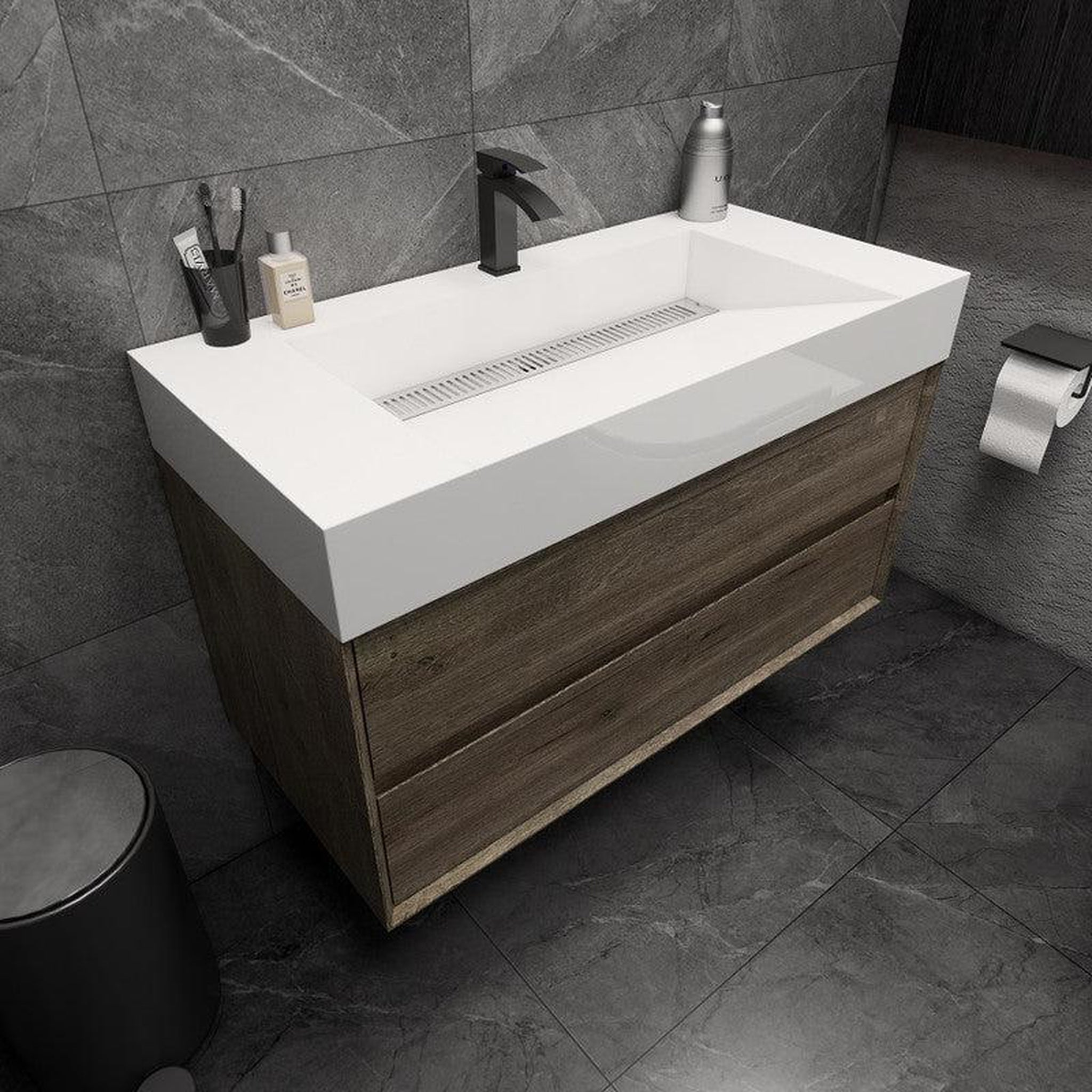 Prime 42&quot; Gray Oak Wall-Mounted Vanity With Single Reinforced White Acrylic Sink