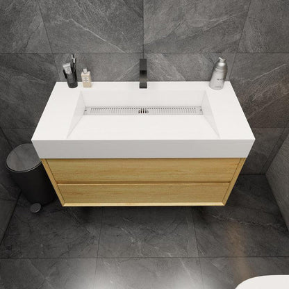 Prime 42&quot; Teak Oak Wall-Mounted Vanity With Single Reinforced White Acrylic Sink