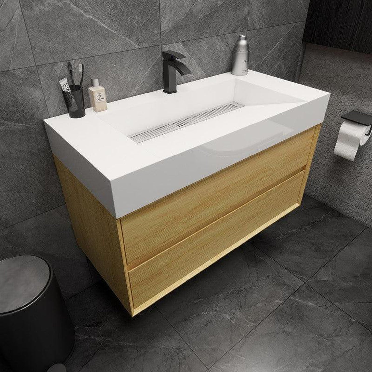 Prime 42&quot; Teak Oak Wall-Mounted Vanity With Single Reinforced White Acrylic Sink