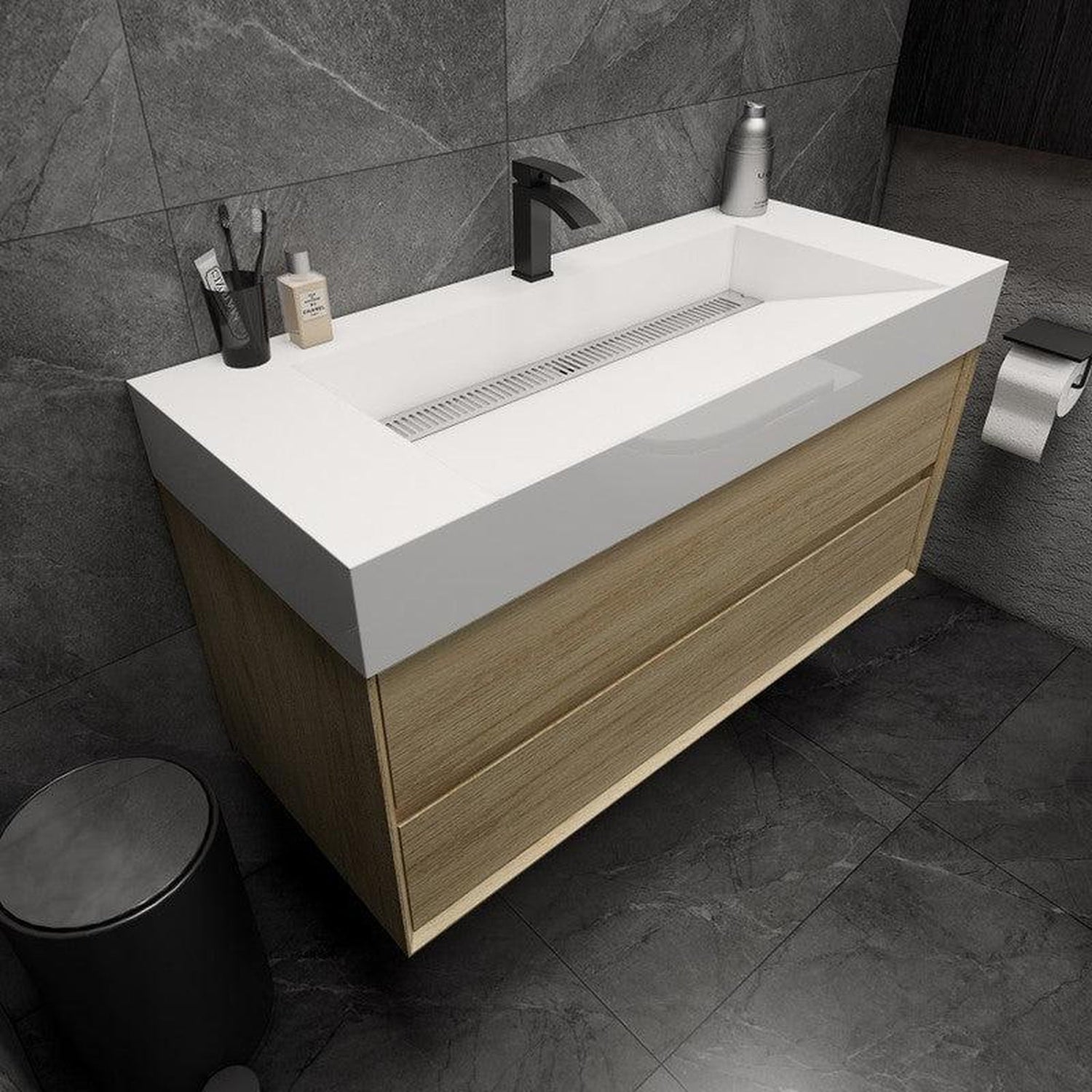 Prime 48&quot; Coffee Wood Wall-Mounted Vanity With Single Reinforced White Acrylic Sink