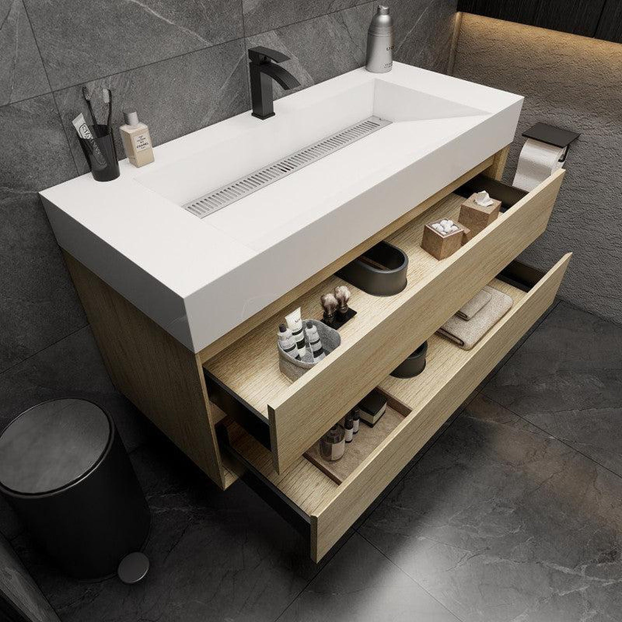 Prime 48&quot; Coffee Wood Wall-Mounted Vanity With Single Reinforced White Acrylic Sink