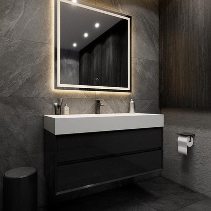 Prime 48&quot; Gloss Black Wall-Mounted Vanity With Single Reinforced White Acrylic Sink