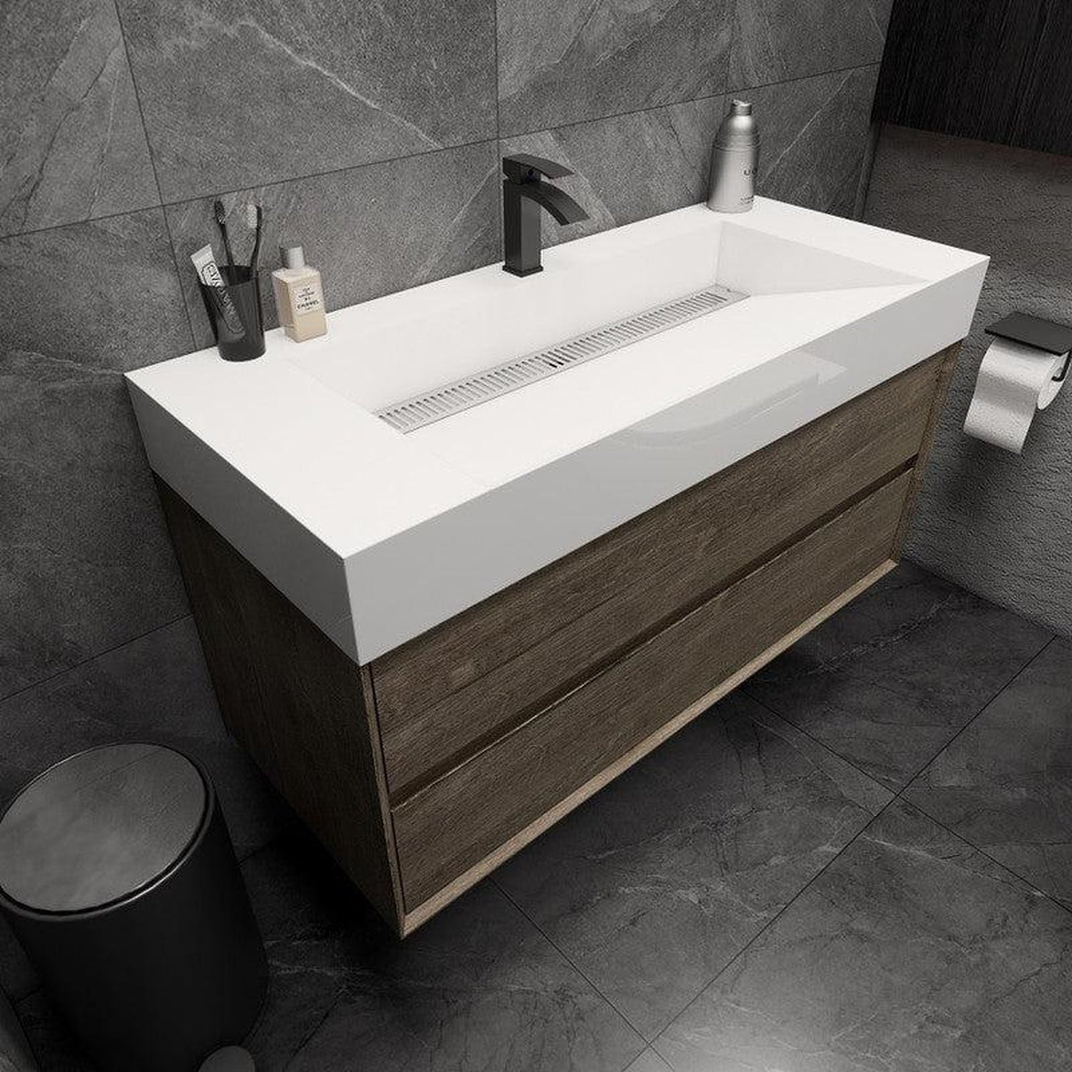 Prime 48&quot; Gray Oak Wall-Mounted Vanity With Single Reinforced White Acrylic Sink