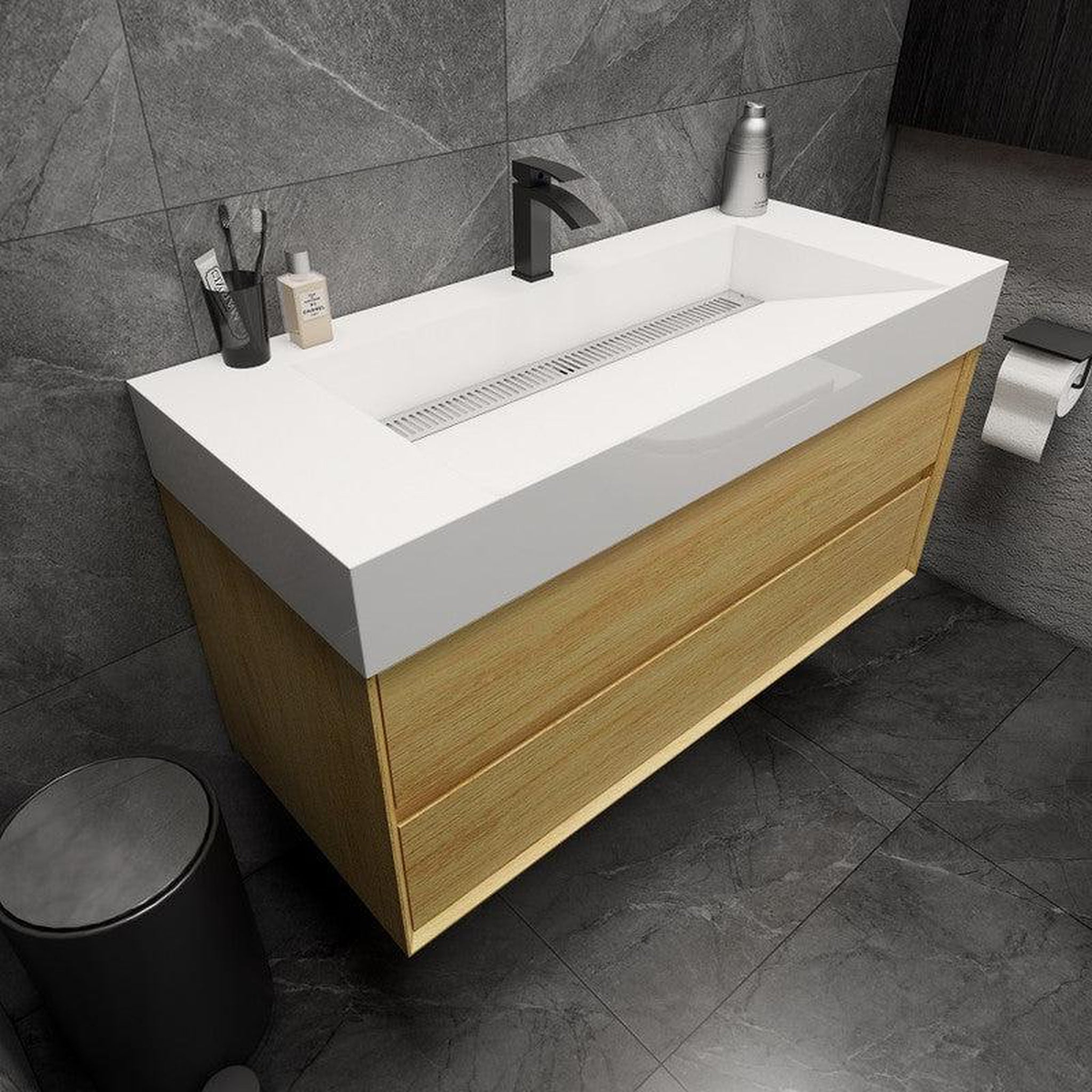 Prime 48&quot; Teak Oak Wall-Mounted Vanity With Single Reinforced White Acrylic Sink