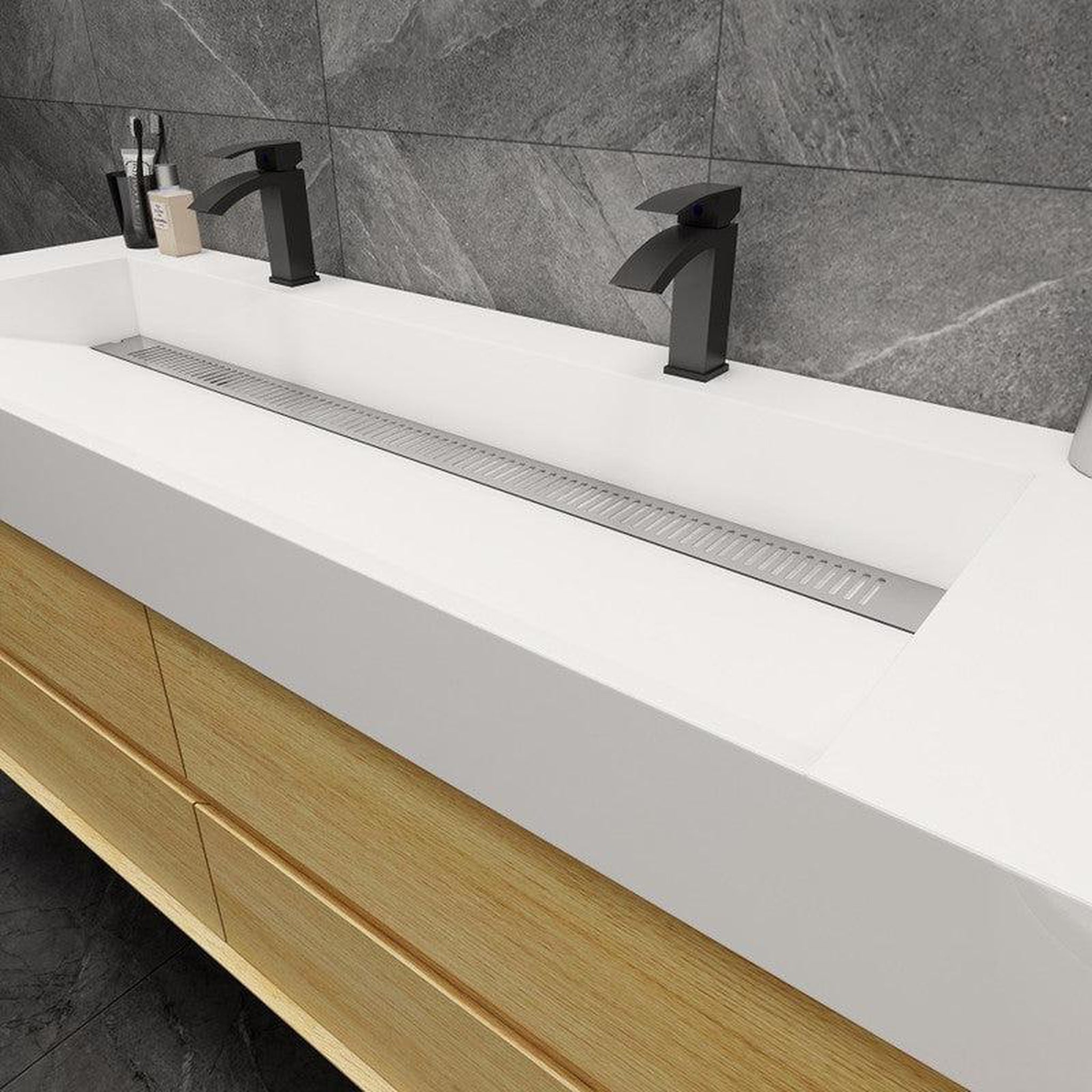 Prime 60&quot; Coffee Wood Wall-Mounted Vanity With Double Faucet Holes and Reinforced White Acrylic Sink