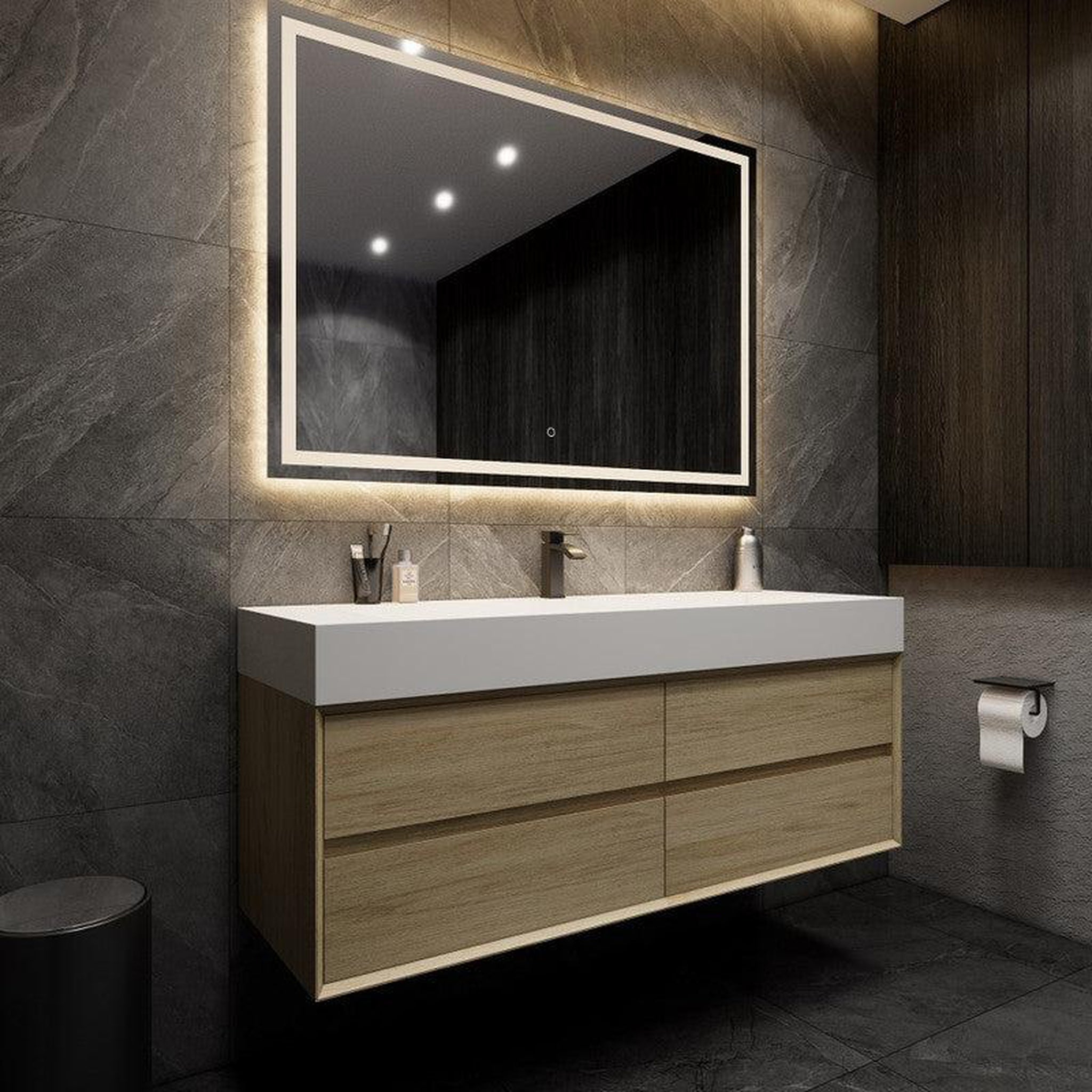 Prime 60&quot; Coffee Wood Wall-Mounted Vanity With Single Faucet Hole and Reinforced White Acrylic Sink