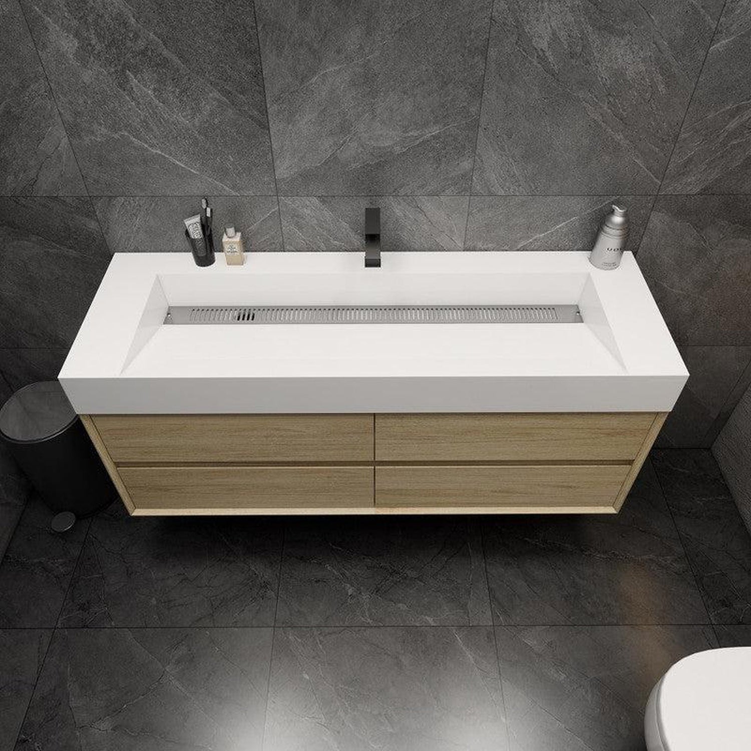 Prime 60&quot; Coffee Wood Wall-Mounted Vanity With Single Faucet Hole and Reinforced White Acrylic Sink