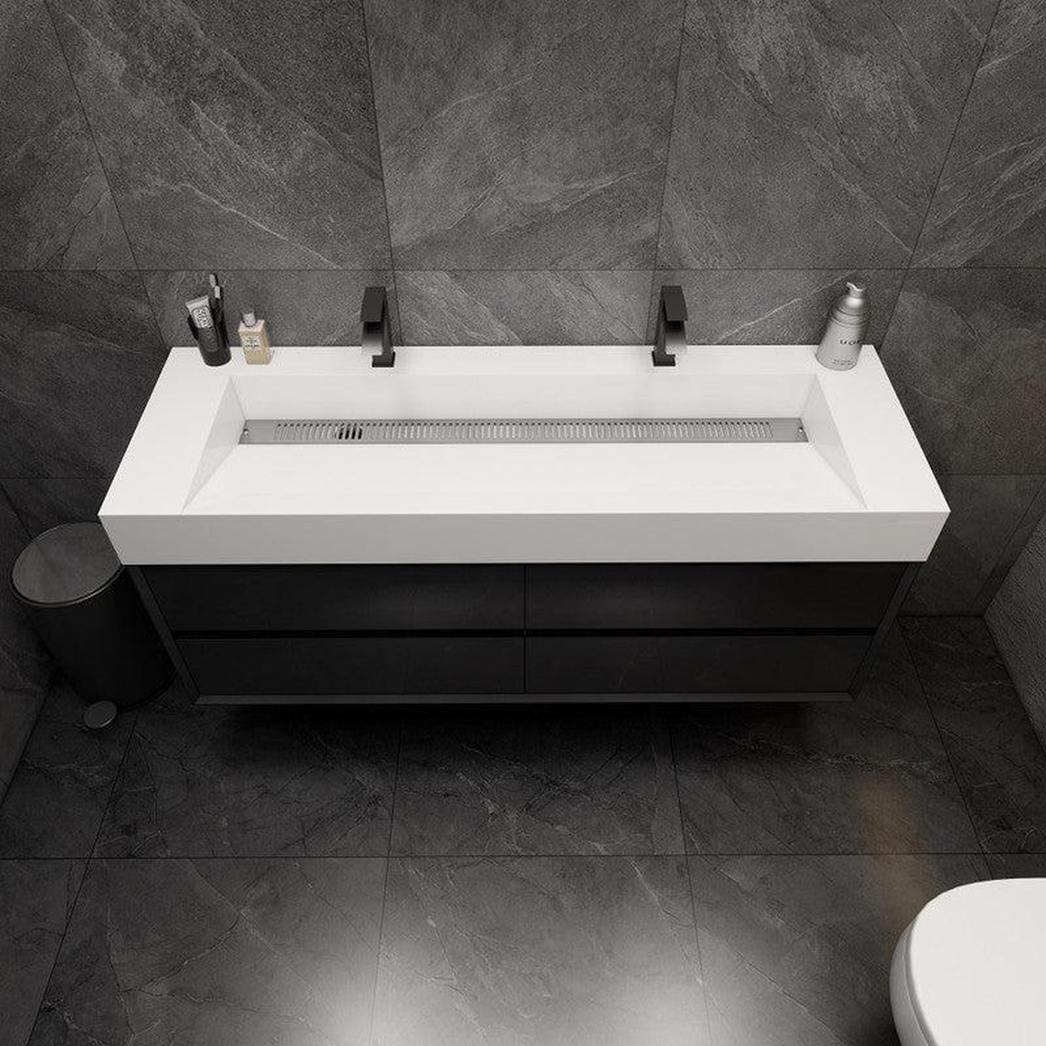 Prime 60&quot; Gloss Black Wall-Mounted Vanity With Double Faucet Holes and Reinforced White Acrylic Sink