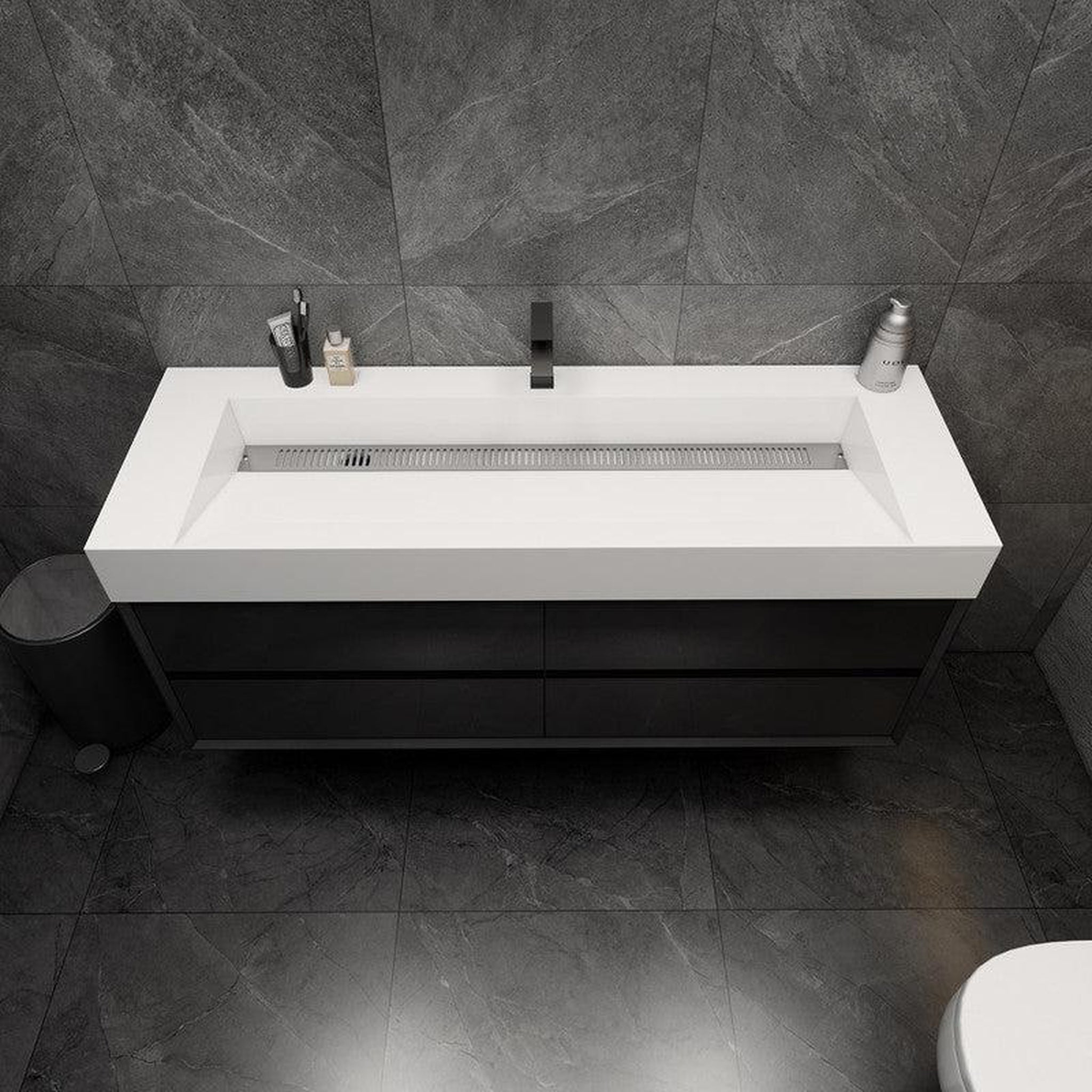 Prime 60&quot; Gloss Black Wall-Mounted Vanity With Single Faucet Hole and Reinforced White Acrylic Sink