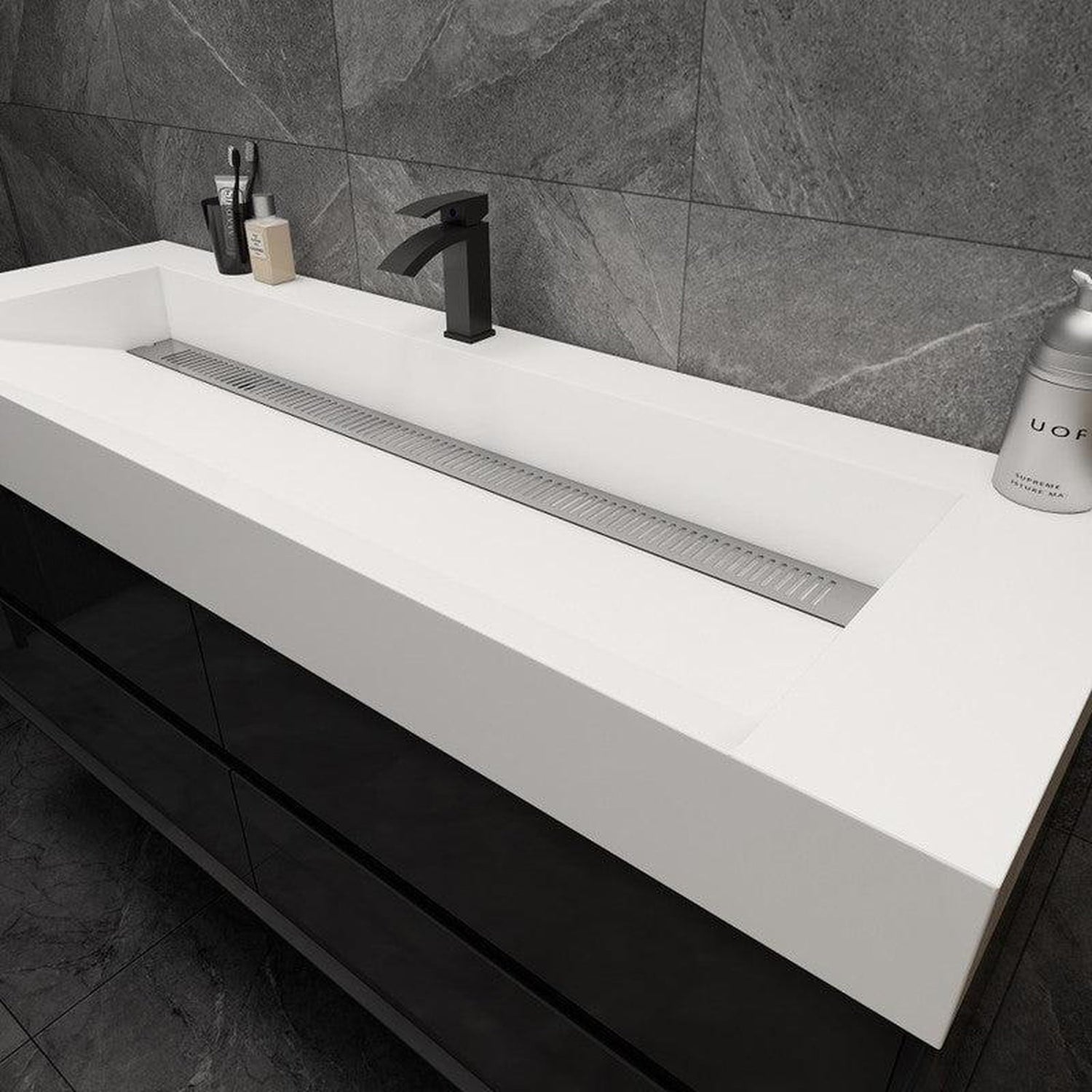 Prime 60&quot; Gloss Black Wall-Mounted Vanity With Single Faucet Hole and Reinforced White Acrylic Sink