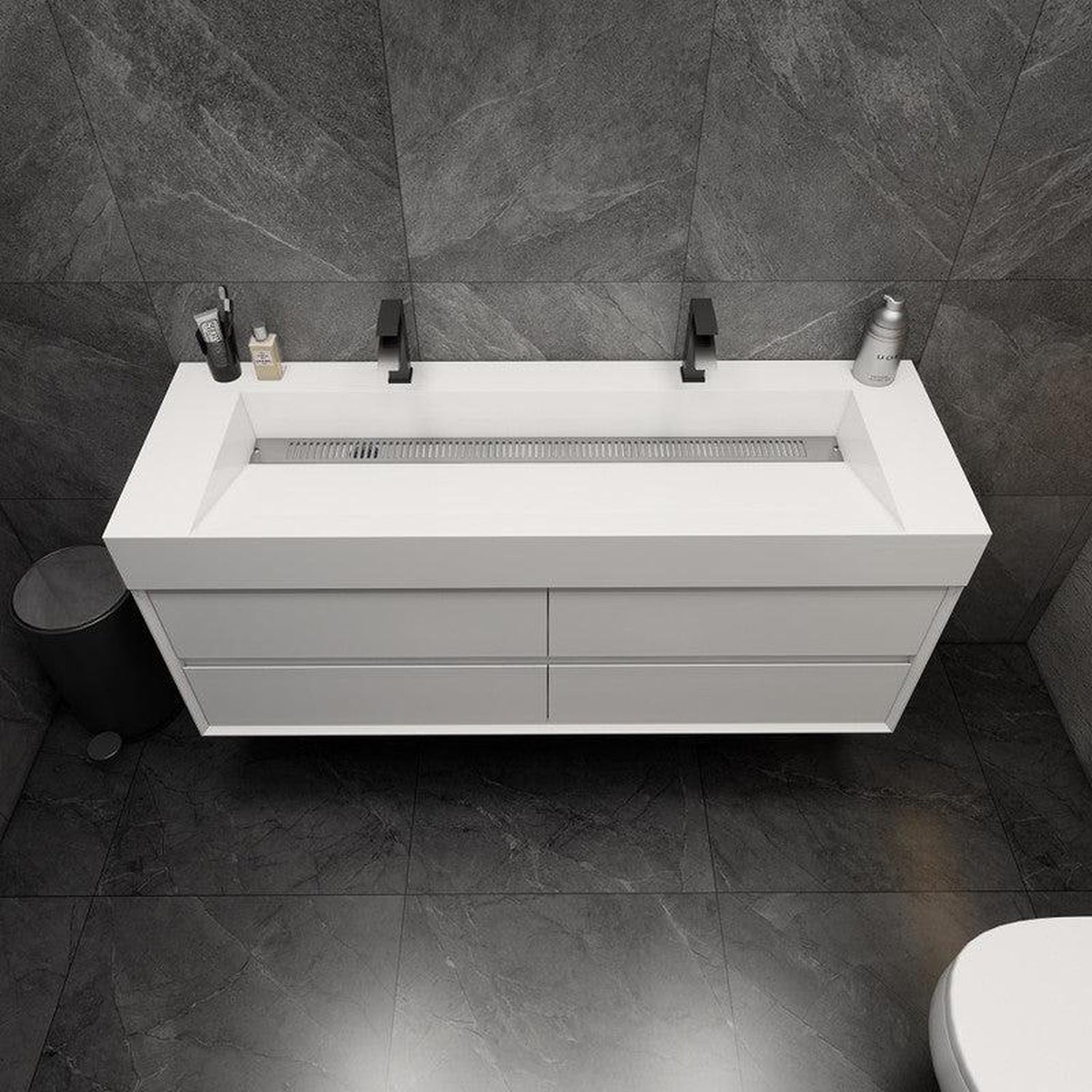 Prime 60&quot; Gloss White Wall-Mounted Vanity With Double Faucet Holes and Reinforced White Acrylic Sink