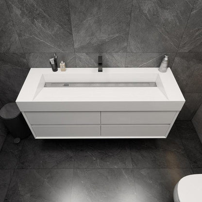 Prime 60&quot; Gloss White Wall-Mounted Vanity With Single Faucet Hole and Reinforced White Acrylic Sink