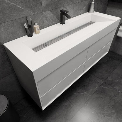 Prime 60&quot; Gloss White Wall-Mounted Vanity With Single Faucet Hole and Reinforced White Acrylic Sink