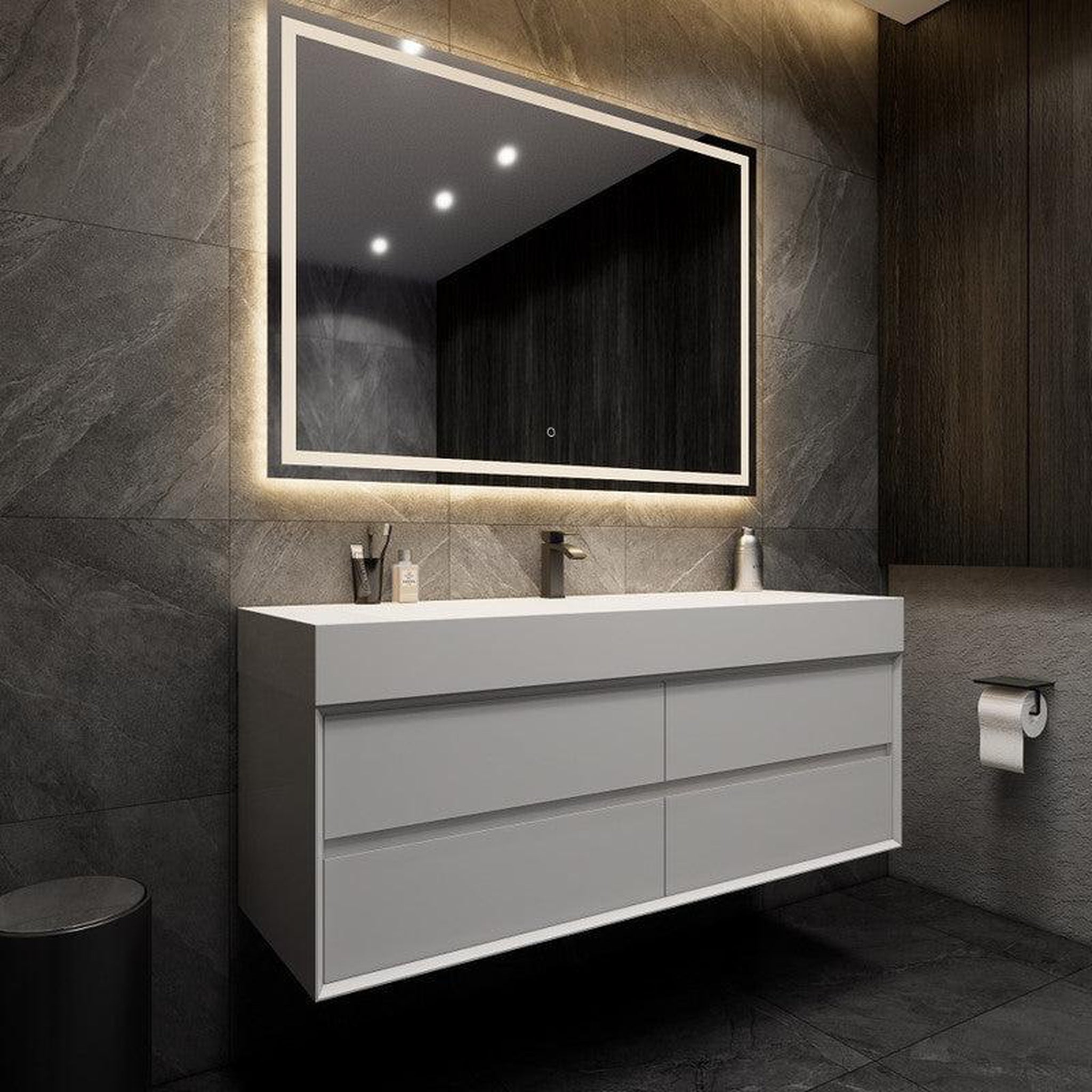 Prime 60&quot; Gloss White Wall-Mounted Vanity With Single Faucet Hole and Reinforced White Acrylic Sink