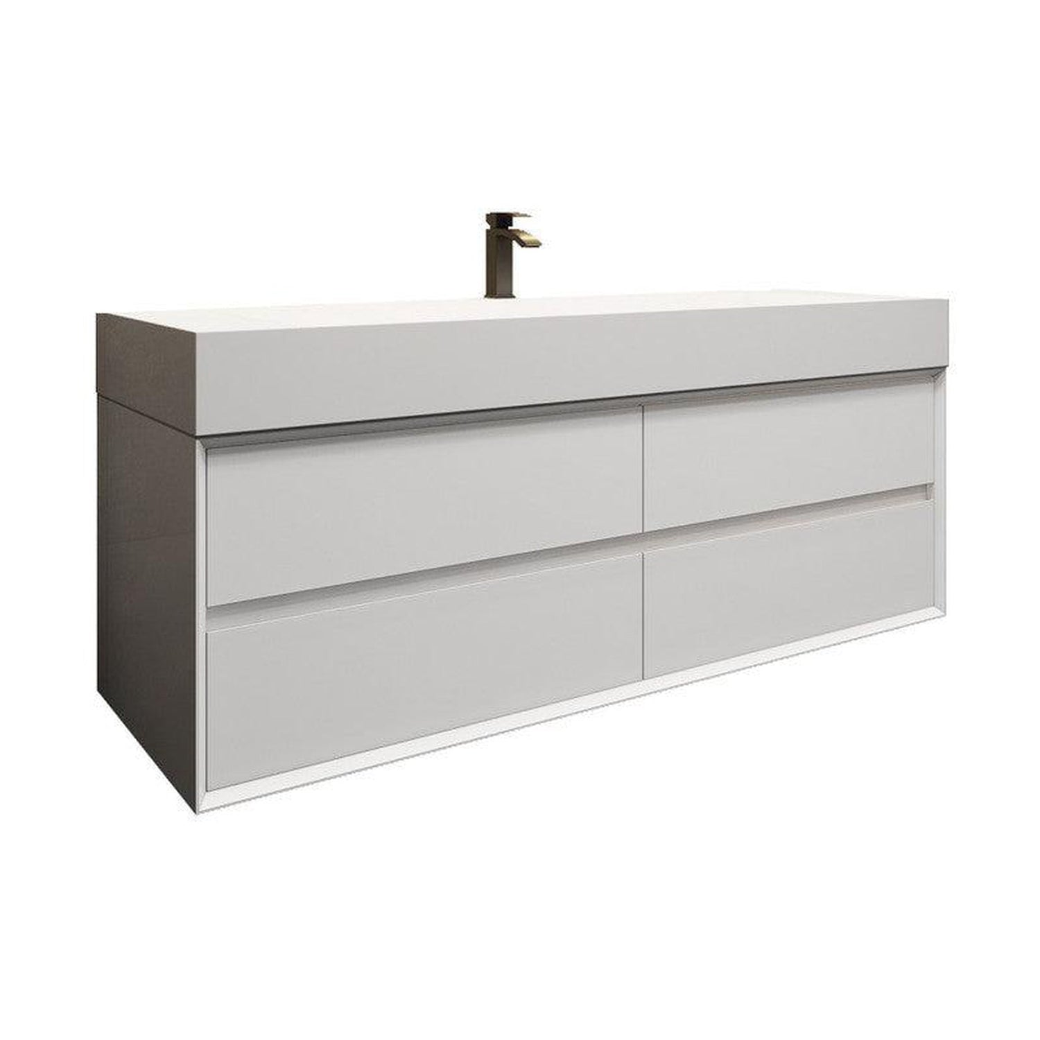 Prime 60&quot; Gloss White Wall-Mounted Vanity With Single Faucet Hole and Reinforced White Acrylic Sink