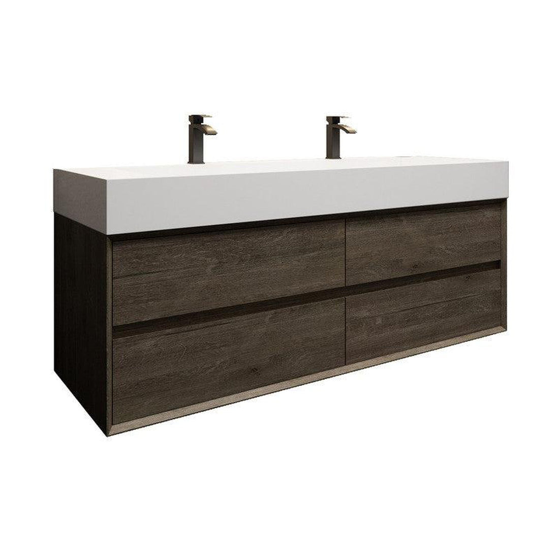 Prime 60&quot; Gray Oak Wall-Mounted Vanity With Double Faucet Holes and Reinforced White Acrylic Sink