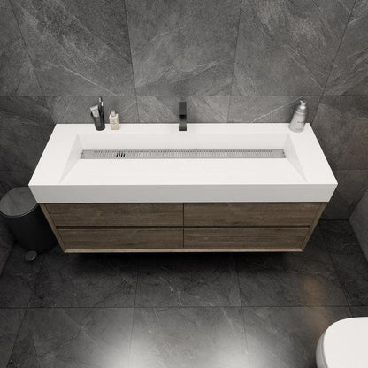 Prime 60&quot; Gray Oak Wall-Mounted Vanity With Single Faucet Hole and Reinforced White Acrylic Sink