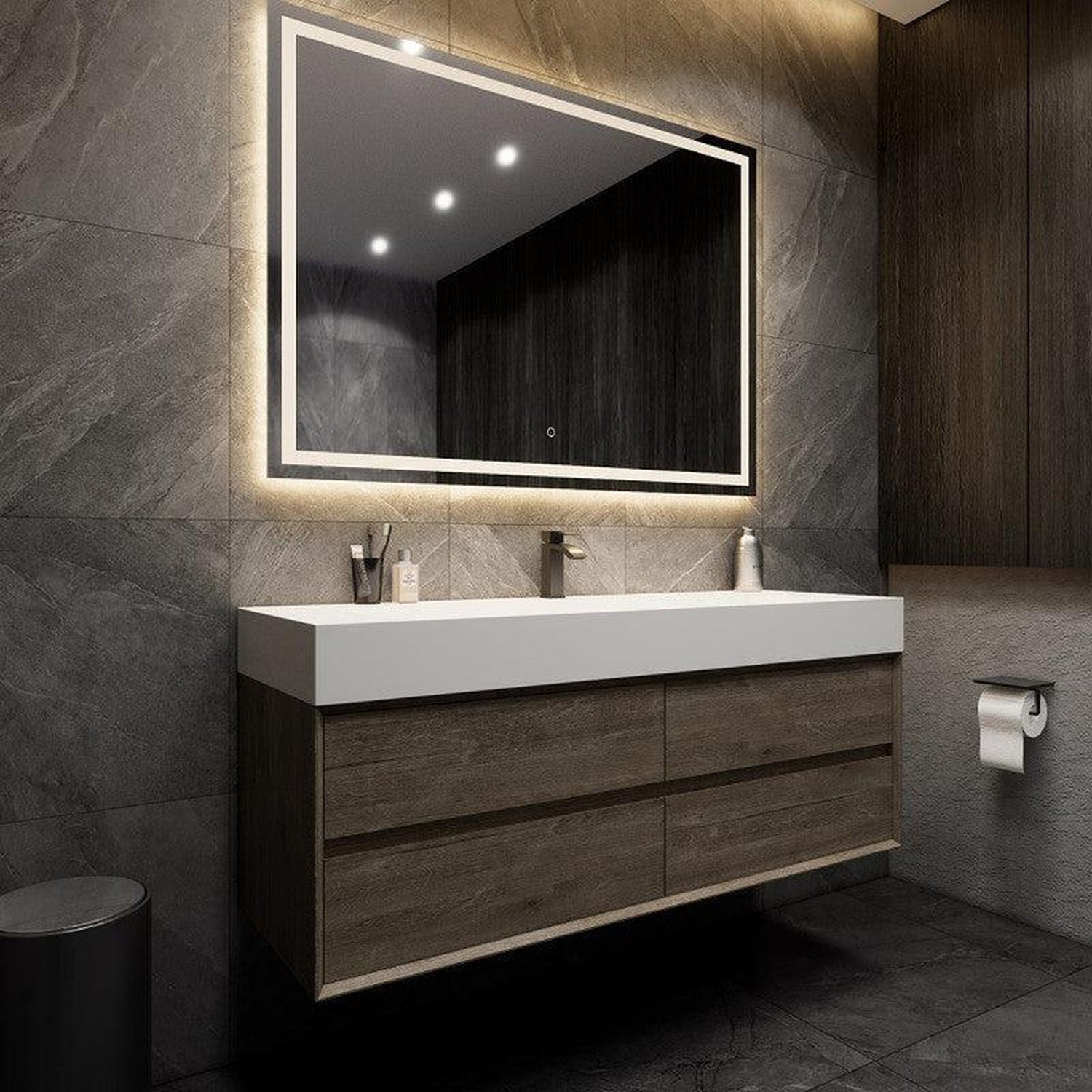 Prime 60&quot; Gray Oak Wall-Mounted Vanity With Single Faucet Hole and Reinforced White Acrylic Sink